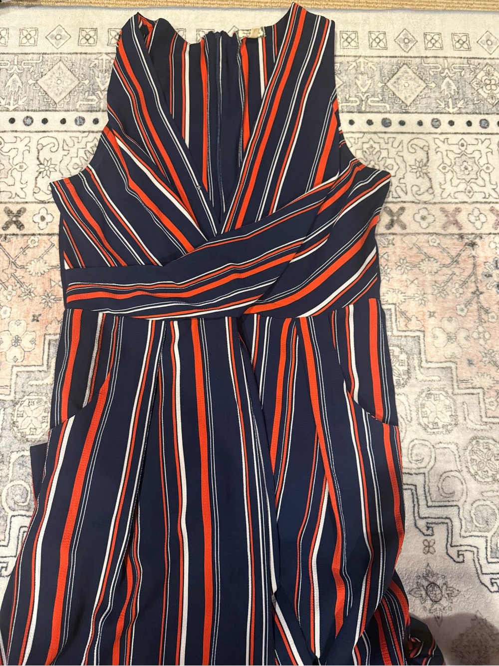 Eyeshadow Navy, Red & White Striped Sleeveless Jumpsuit